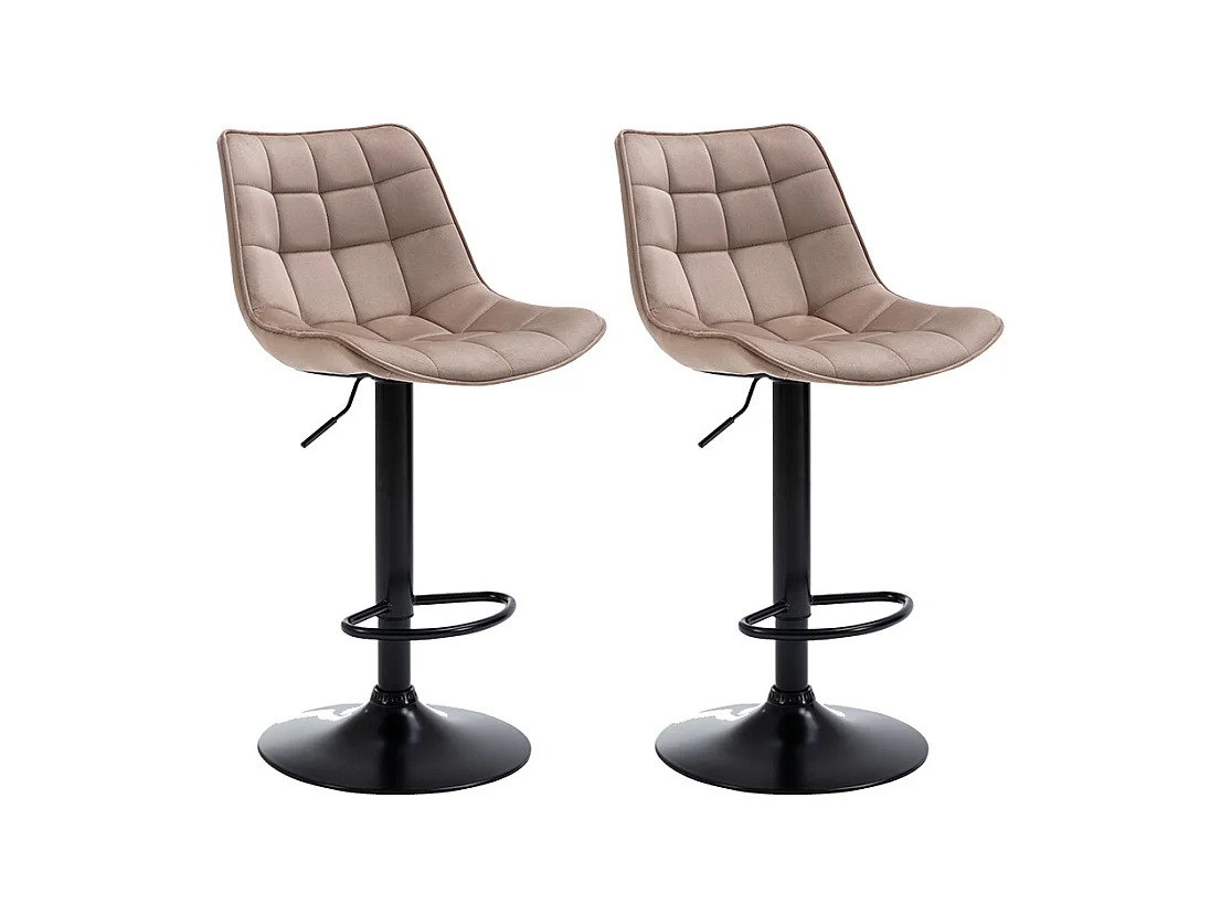 Lot de 2 tabourets de bar en velours et métal noir - Hauteur réglable -  Beige - LIMA II
