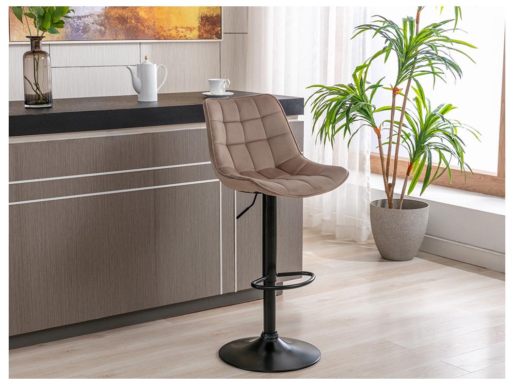 Lot de 2 tabourets de bar en velours et métal noir - Hauteur réglable -  Beige - LIMA II