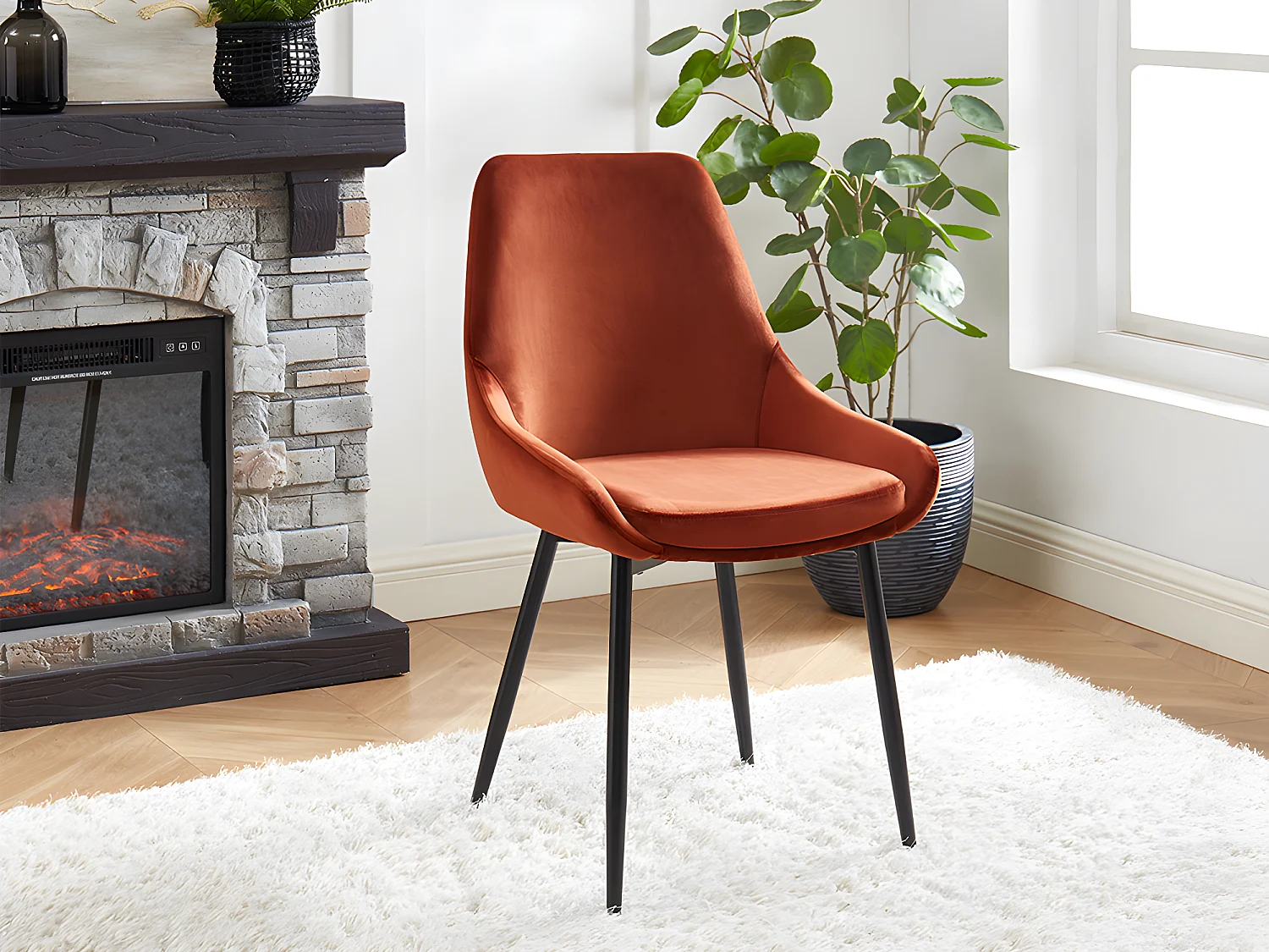 Lot de 2 chaises - Velours et métal noir - Terracotta - MASURIE