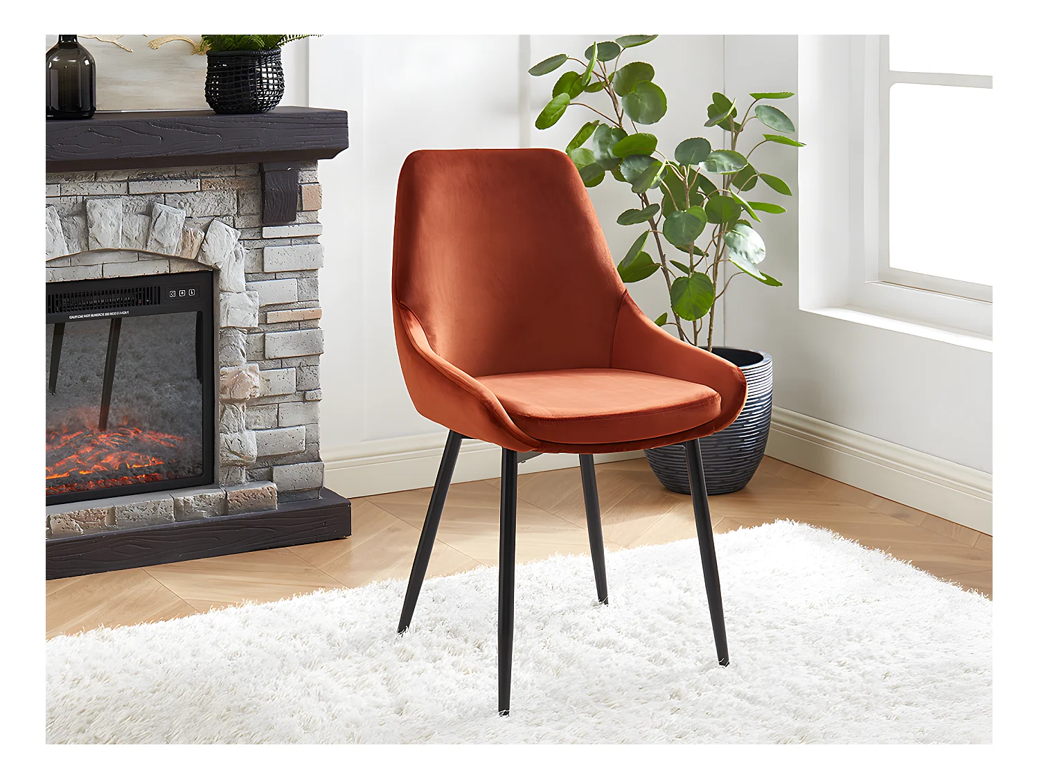 Lot de 6 chaises - Velours et métal noir - Terracotta - MASURIE