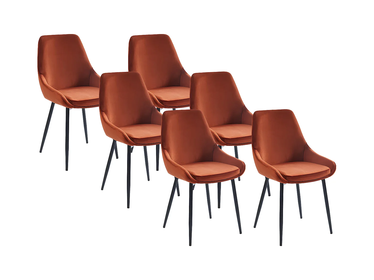Set van 6 stoelen - Fluweel en zwart metaal - Terracotta - MASURIE