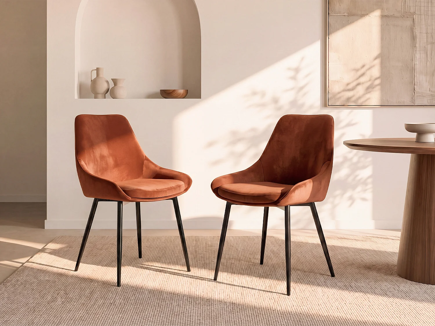 Lot de 6 chaises - Velours et métal noir - Terracotta - MASURIE