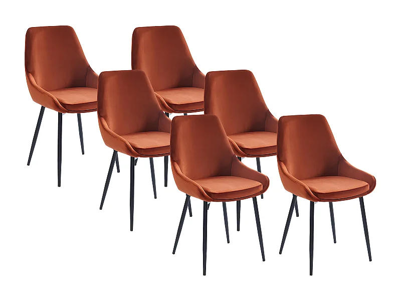 Conjunto de 6 cadeiras veludo e metal preto cor terracota - MASURIE