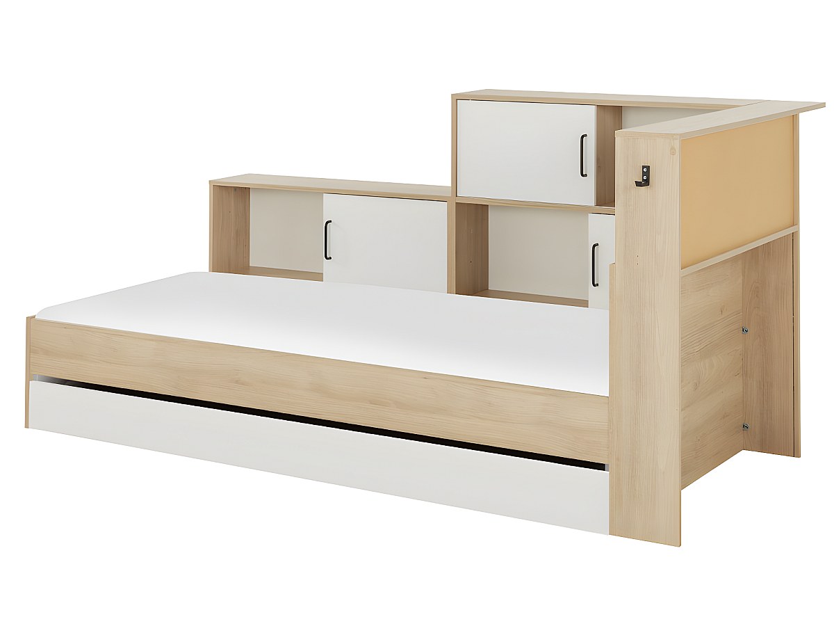 Bett mit Stauraum ARMAND - 90 x 200 cm - Eichefarben & Weiß - mit