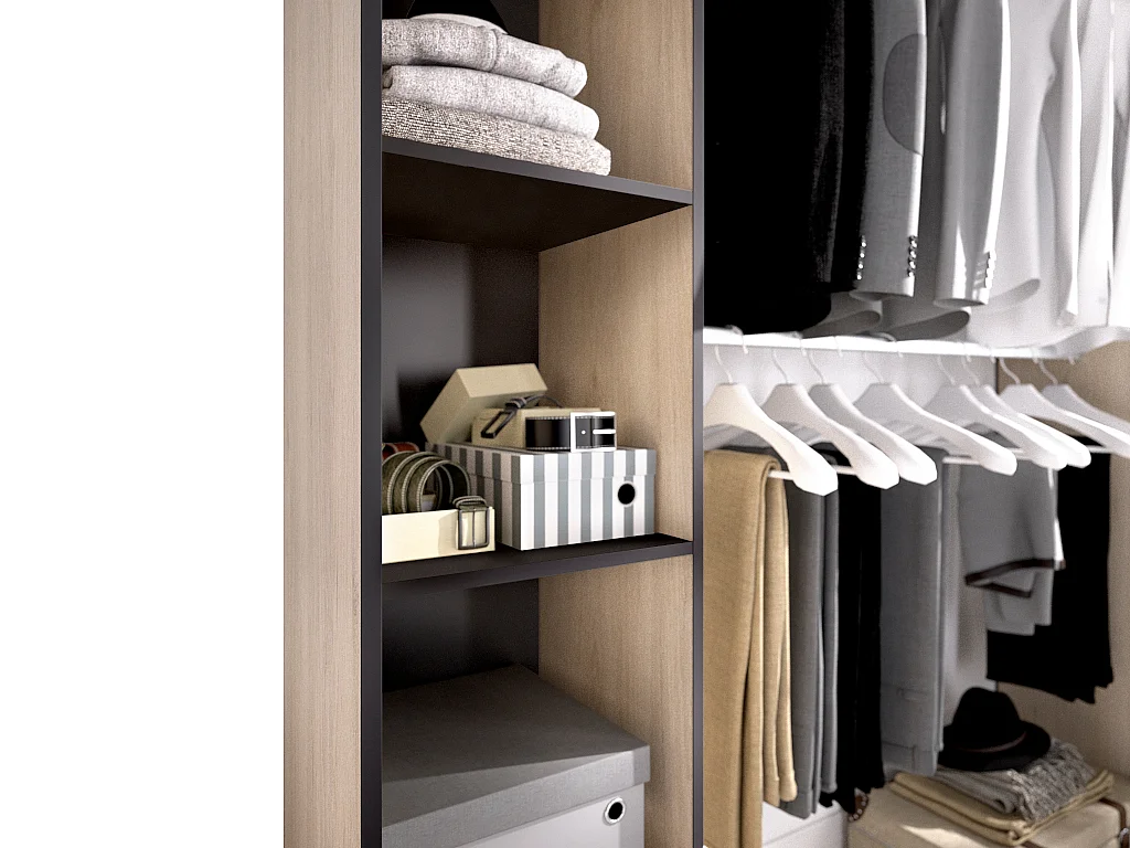 Armario ropero extensible DORIAN con cortina - Ancho 110/180 cm - Color: roble y antracita