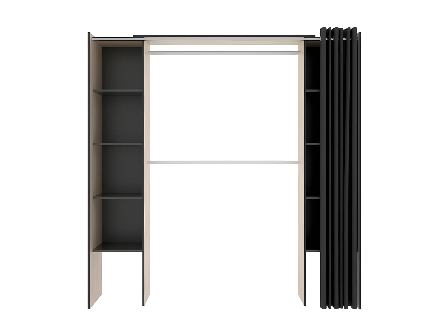 Armario ropero extensible DORIAN con cortina - Ancho 110/180 cm - Color: roble y antracita