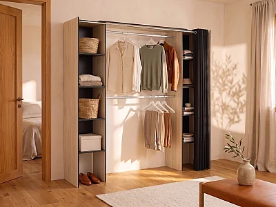 Kleiderschrank Kleiderschranksystem - B. 110/180 cm - Eichefarben & Anthrazit - DORIAN