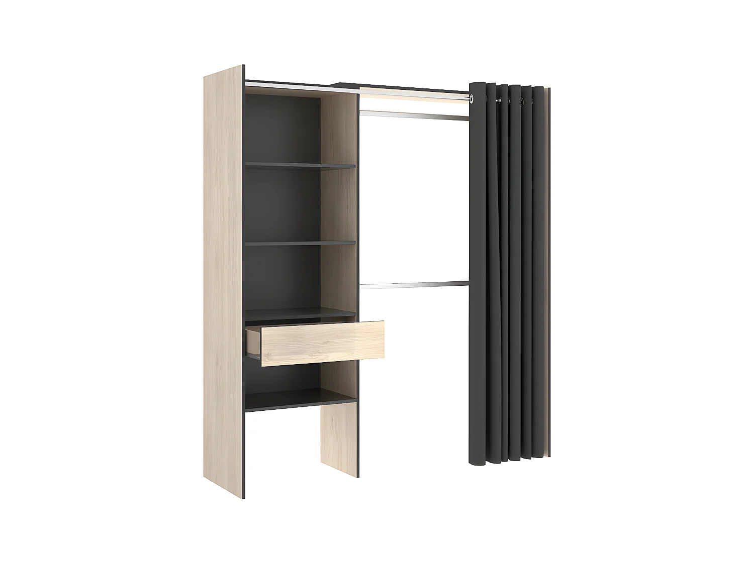 Roupeiro aberto extensível C.110/160 cm Carvalho e antracite - LAURENT