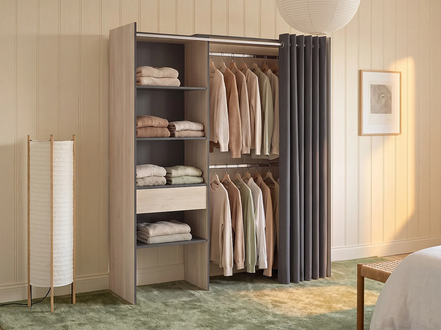 Verstelbare kledingkast LAURENT - L110/160cm - Kleuren: Eik en antraciet