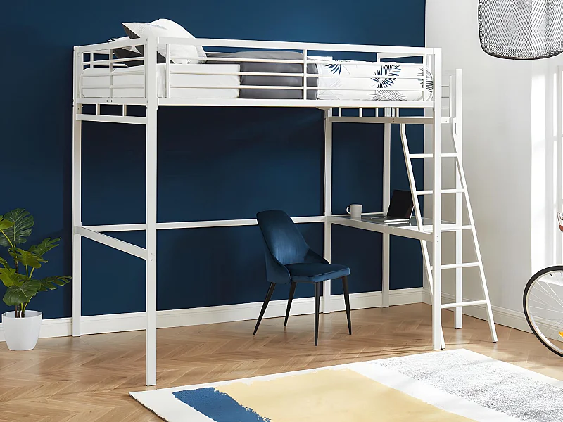 Lit mezzanine CASUAL II - 140 x 190 cm - plateforme bureau -  Blanc