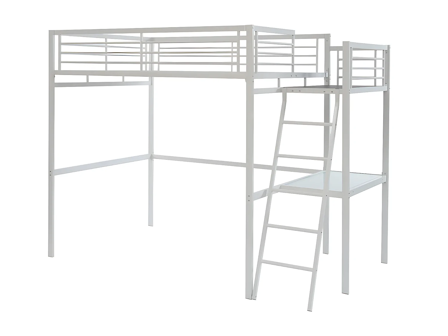 Lit mezzanine CASUAL II - 140 x 190 cm - plateforme bureau - Blanc + matelas