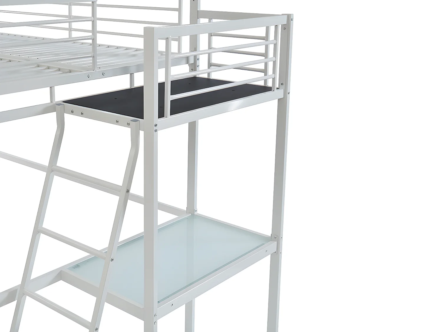 Lit mezzanine CASUAL II - 140 x 190 cm - plateforme bureau - Blanc + matelas