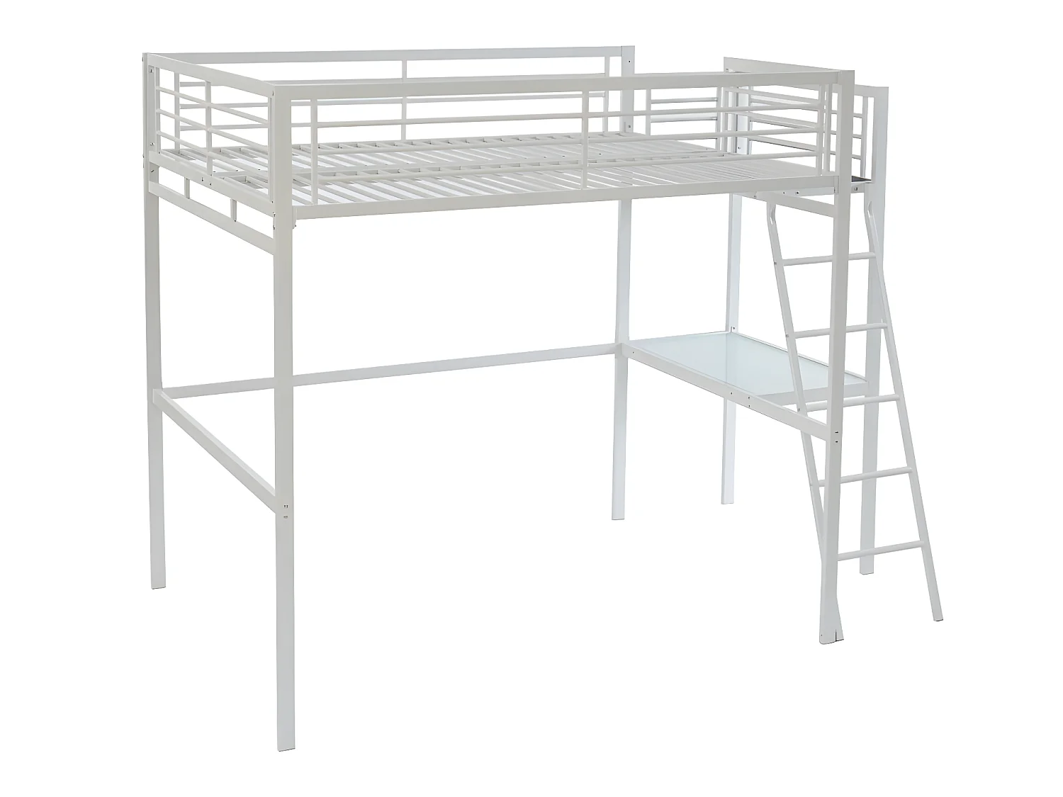 Lit mezzanine CASUAL II - 140 x 190 cm - plateforme bureau - Blanc + matelas