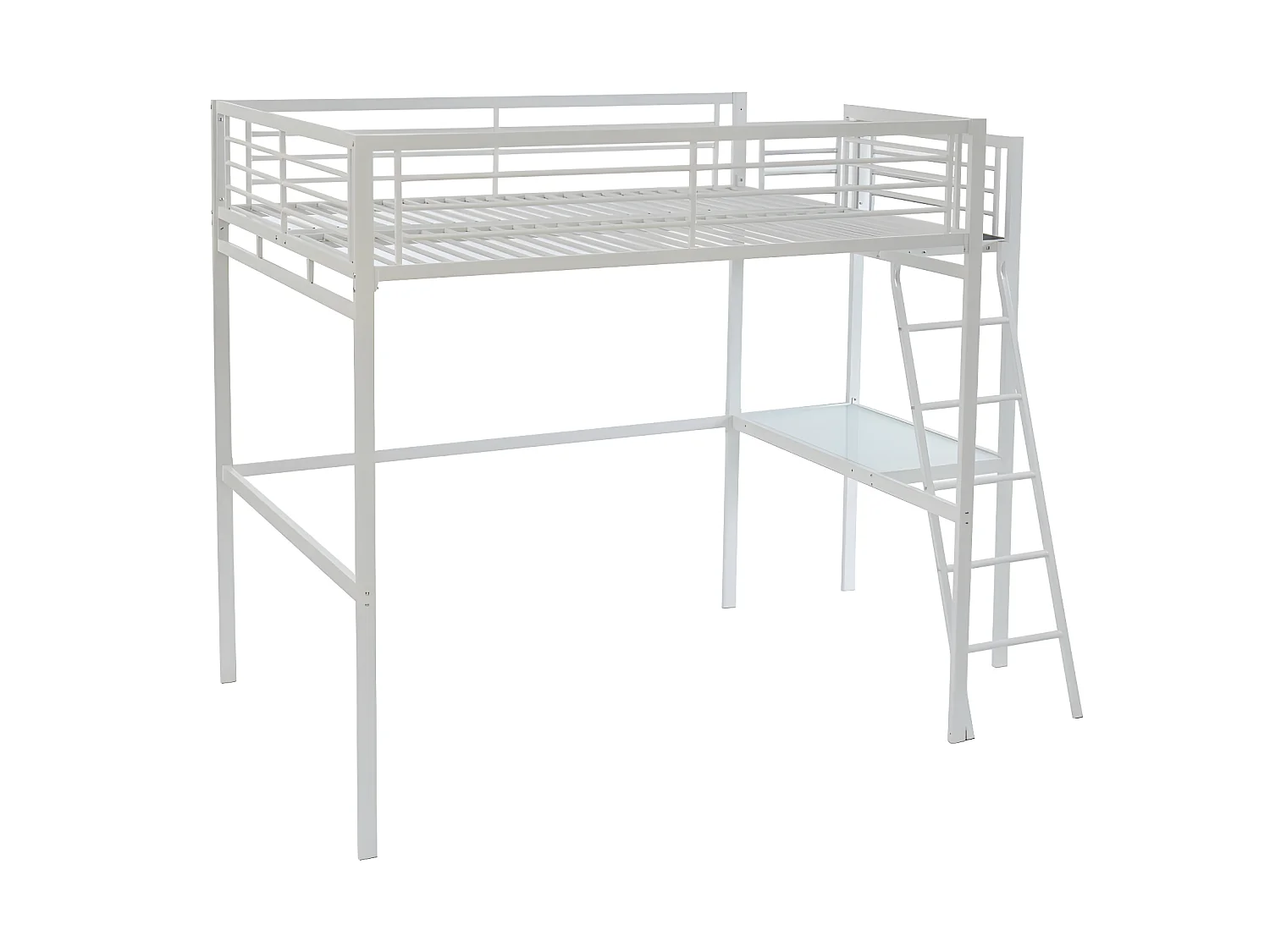 Cama alta CASUAL II - 140 x 190 cm - plataforma escritorio - Blanco + colchón