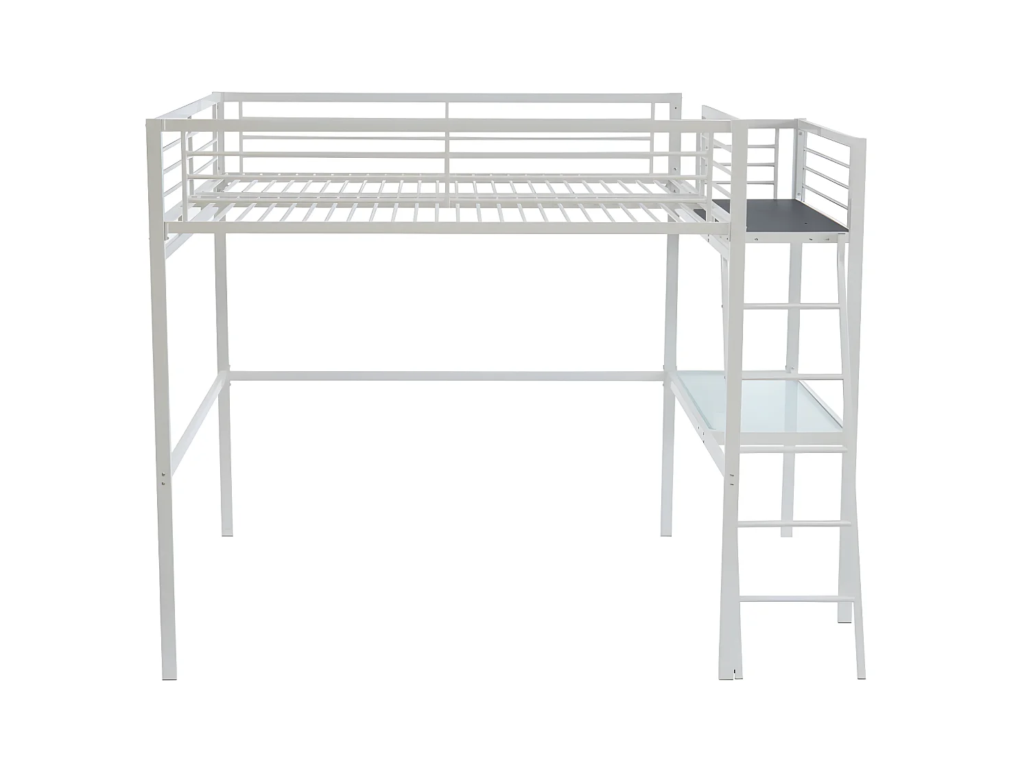 Cama alta CASUAL II - 140 x 190 cm - plataforma escritorio - Blanco + colchón