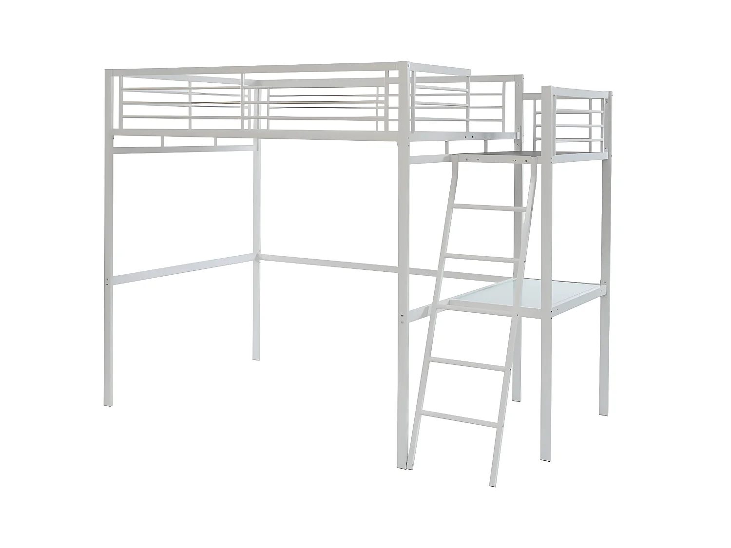 Cama alta CASUAL II - 140 x 190 cm - plataforma escritorio - Blanco + colchón