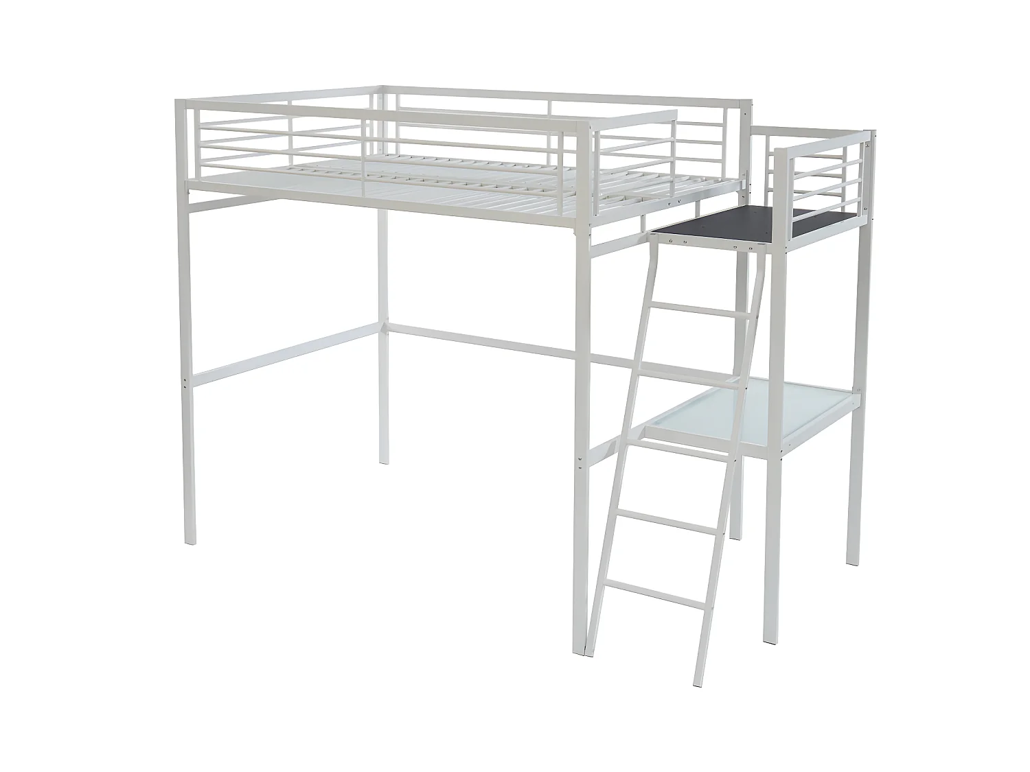 Cama alta CASUAL II - 140 x 190 cm - plataforma escritorio - Blanco + colchón