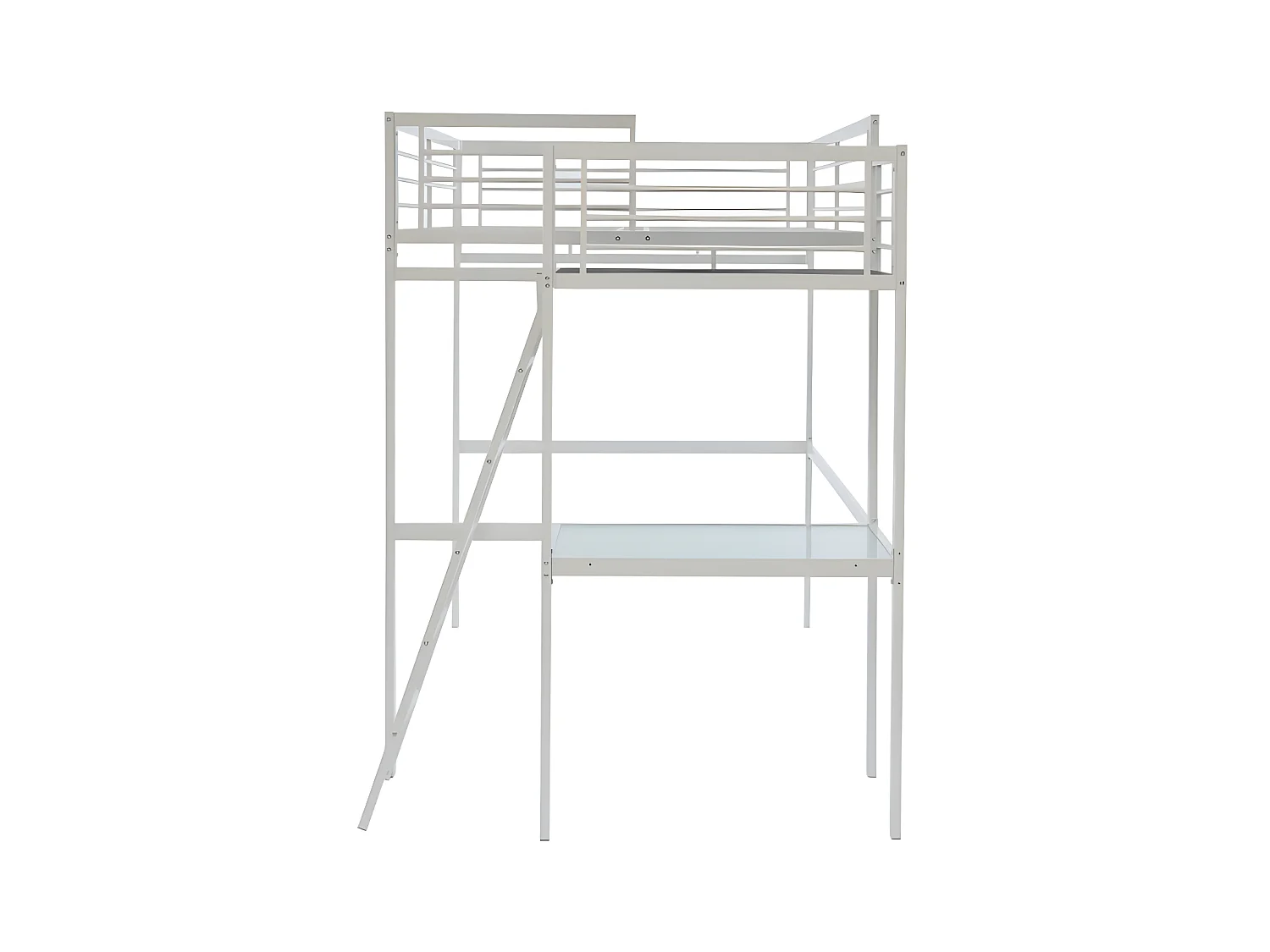 Cama alta CASUAL II - 140 x 190 cm - plataforma escritorio - Blanco + colchón