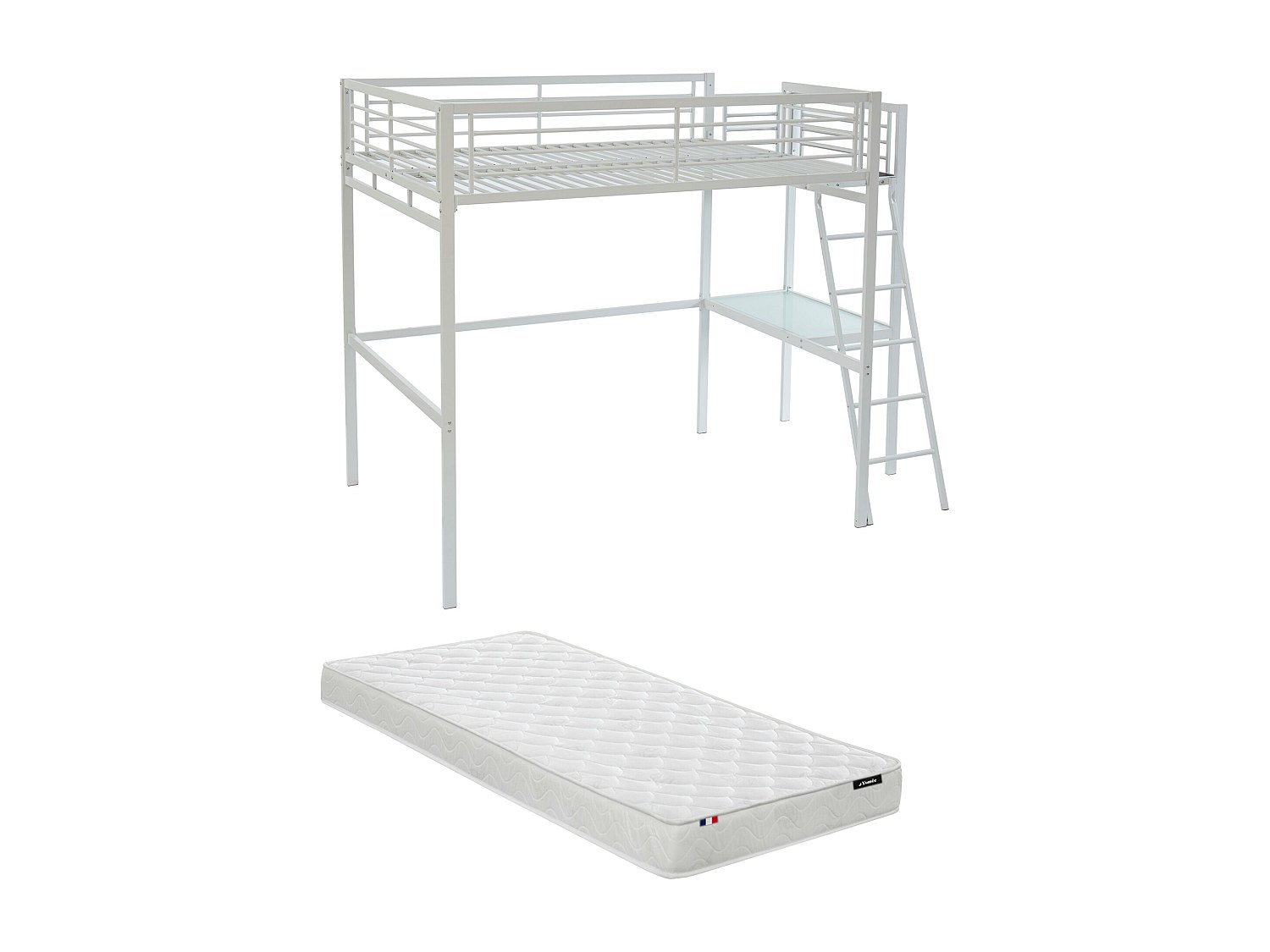 Hochbett mit Schreibtisch + Matratze - 140 x 190 cm - Weiß - CASUAL II günstig online kaufen