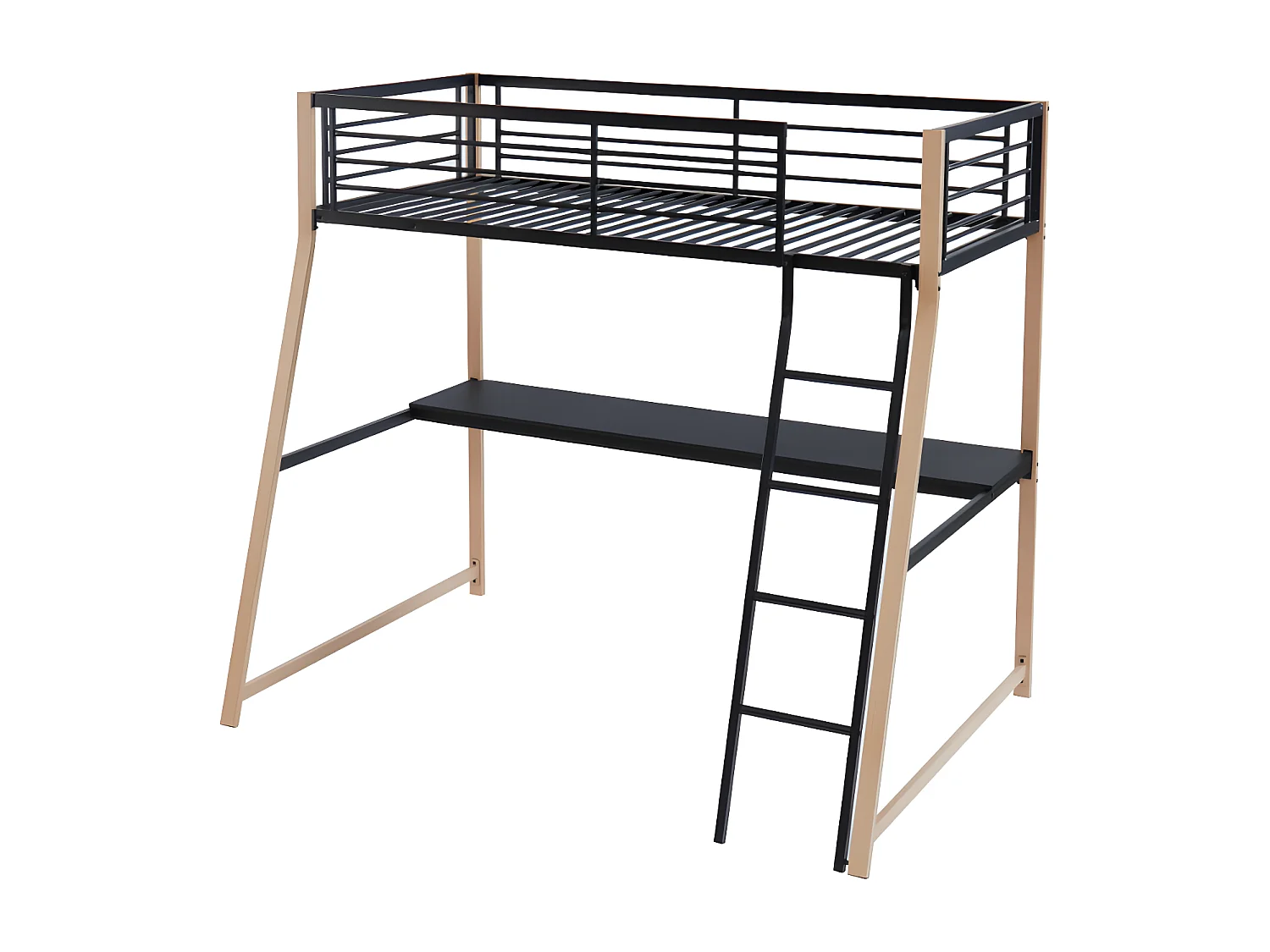 Lit mezzanine MALICIA - 90 x 190 cm - bureau intégré - Noir et chêne