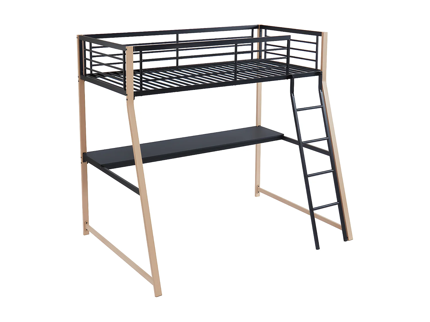 Lit mezzanine MALICIA - 90 x 190 cm - bureau intégré - Noir et chêne