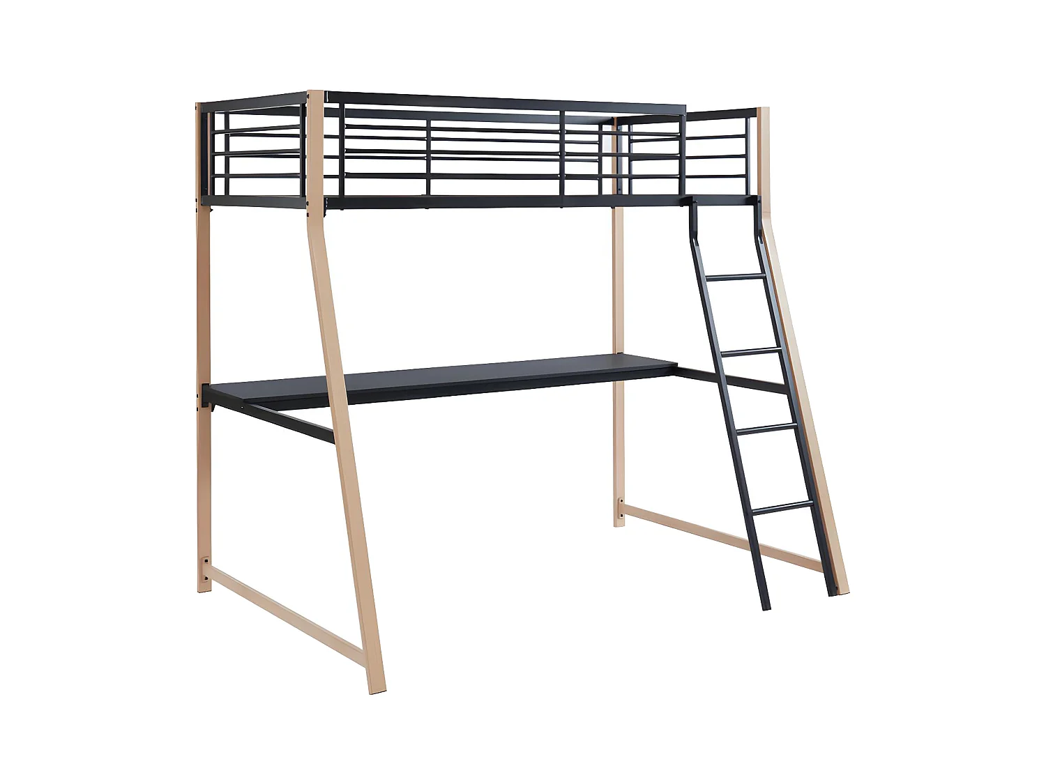 Lit mezzanine MALICIA - 90 x 190 cm - bureau intégré - Noir et chêne