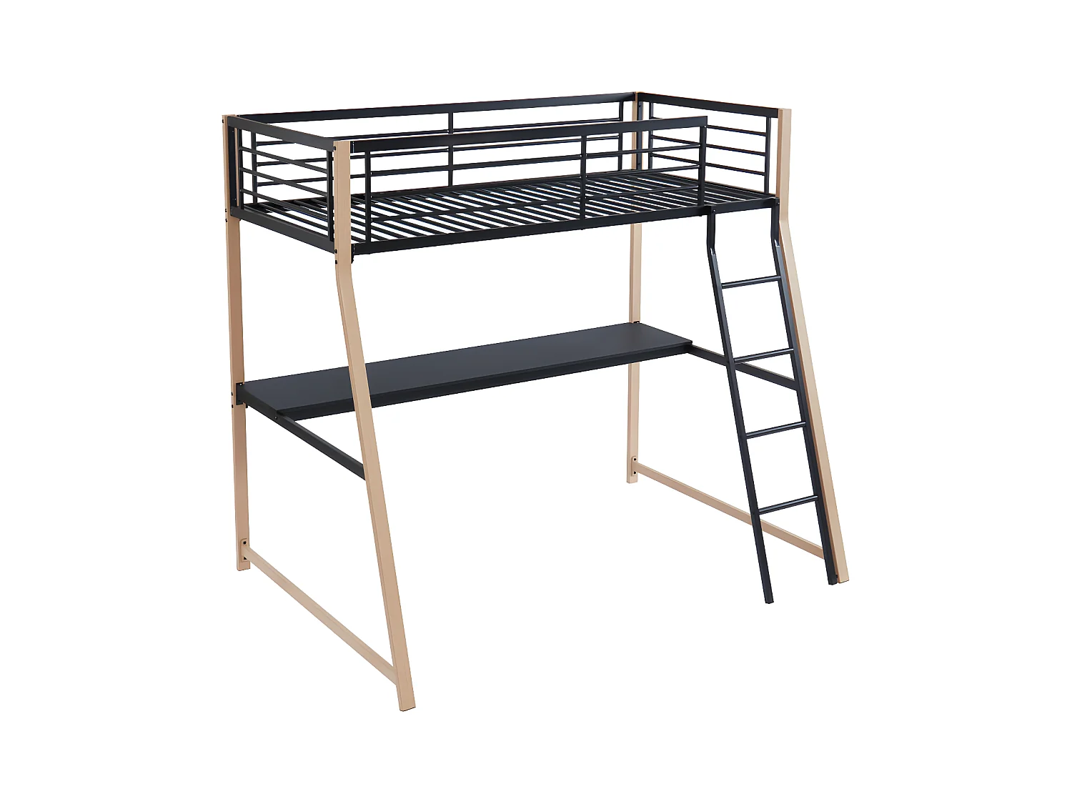 Lit mezzanine MALICIA - 90 x 190 cm - bureau intégré - Noir et chêne