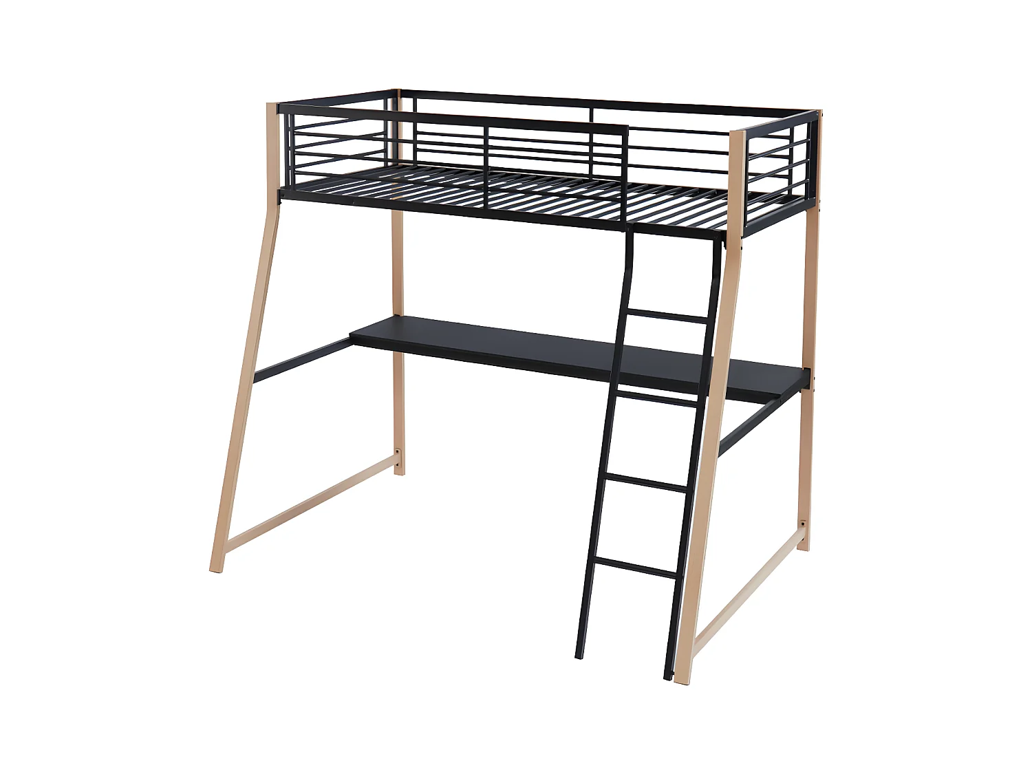 Lit mezzanine MALICIA - 90 x 190 cm - bureau intégré - Noir et chêne