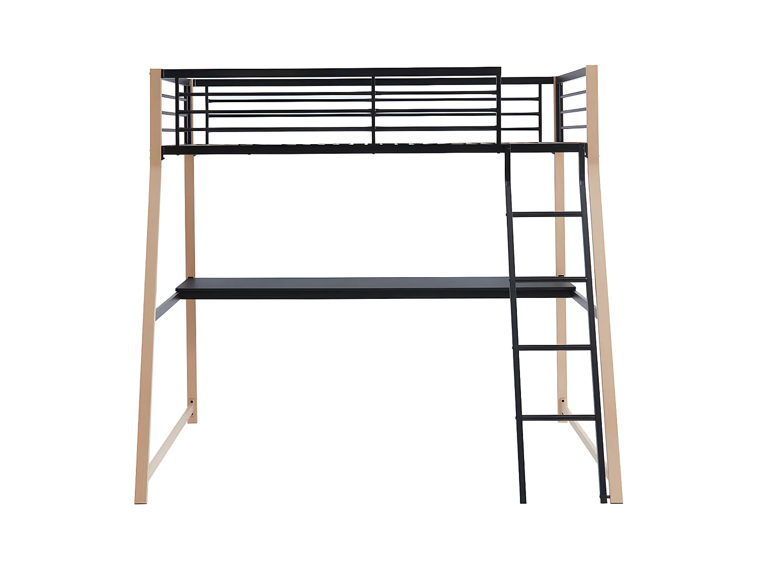 Lit mezzanine MALICIA - 90 x 190 cm - bureau intégré - Noir et chêne