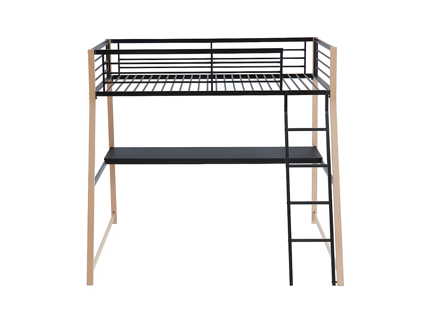 Lit mezzanine MALICIA - 90 x 190 cm - bureau intégré - Noir et chêne