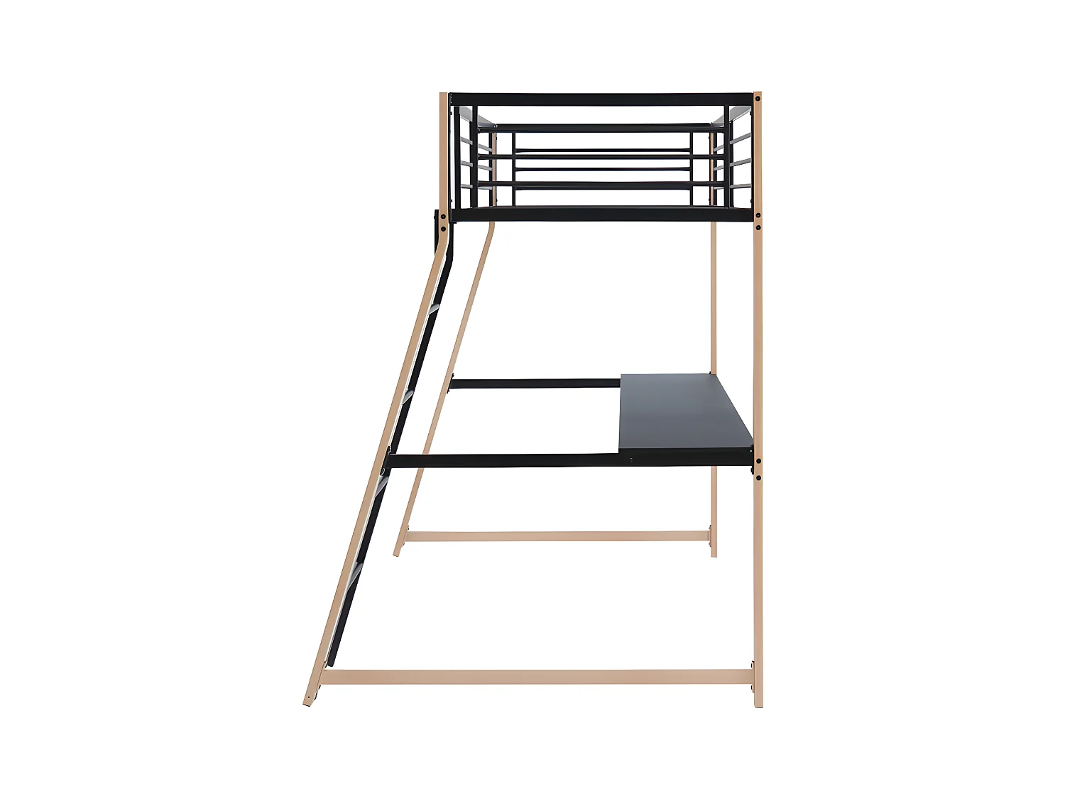 Lit mezzanine MALICIA - 90 x 190 cm - bureau intégré - Noir et chêne