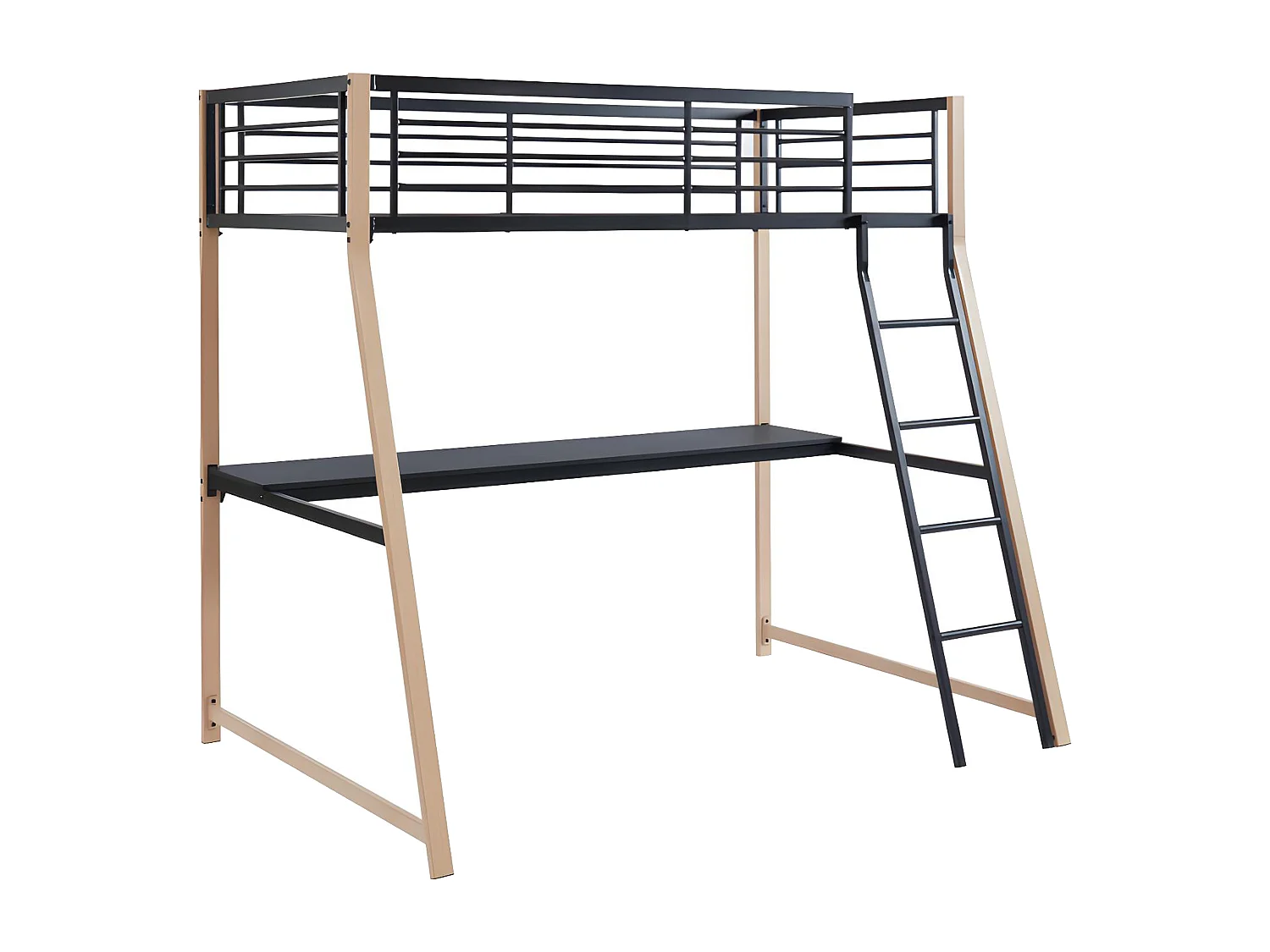 Letto a soppalco con scrivania integrata 90 x 190 cm Nero e Rovere - MALICIA