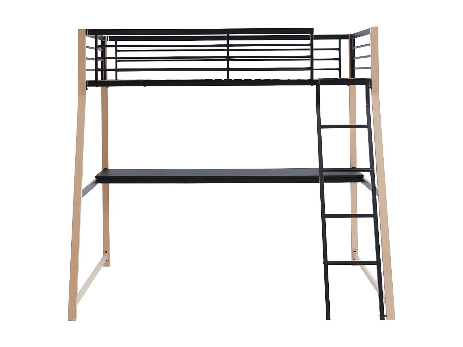 Letto a soppalco con scrivania integrata 90 x 190 cm Nero e Rovere - MALICIA