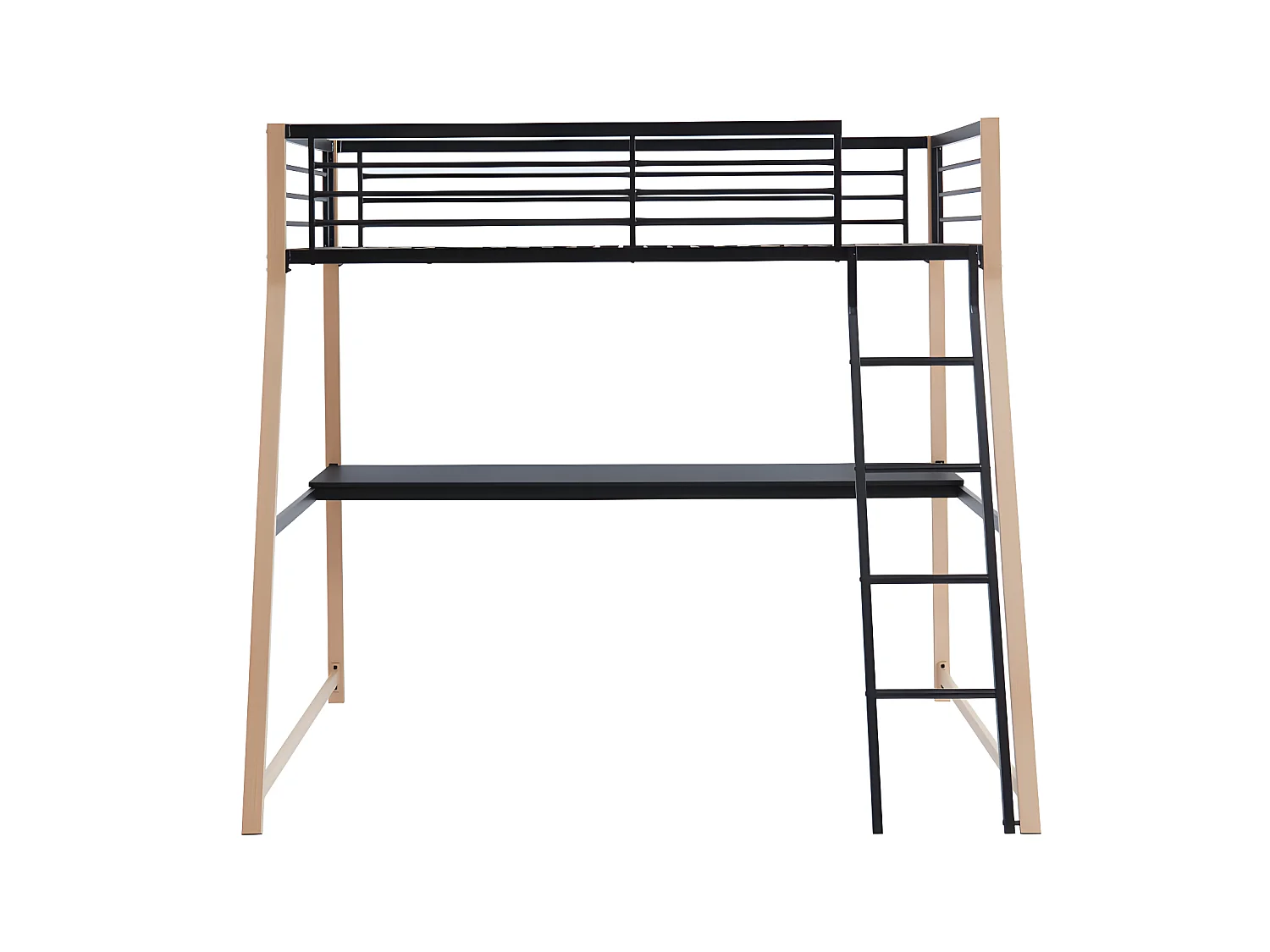 Lit mezzanine MALICIA - 90 x 190 cm - bureau intégré - Noir et chêne + matelas