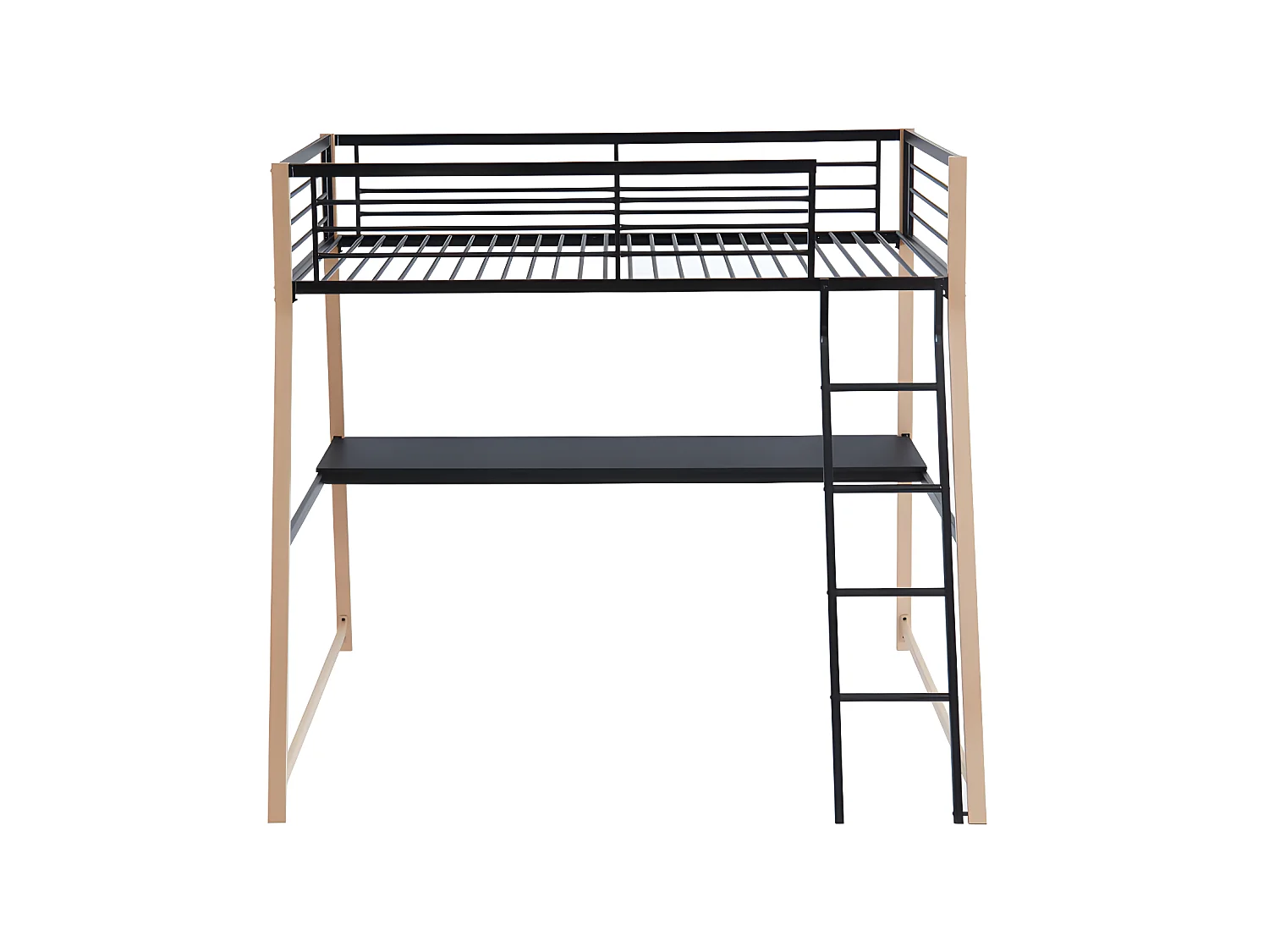 Lit mezzanine MALICIA - 90 x 190 cm - bureau intégré - Noir et chêne + matelas