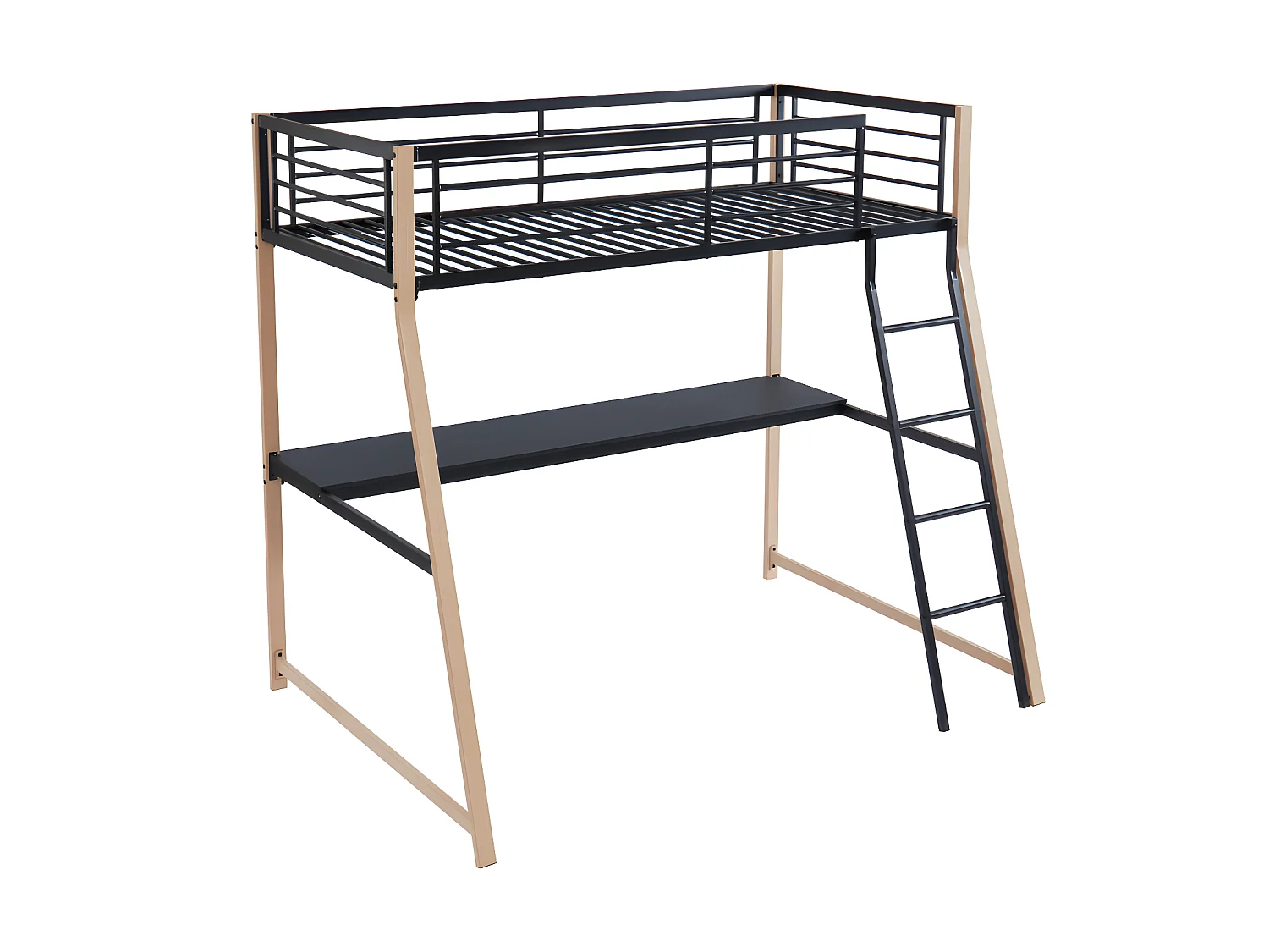 Lit mezzanine MALICIA - 90 x 190 cm - bureau intégré - Noir et chêne + matelas