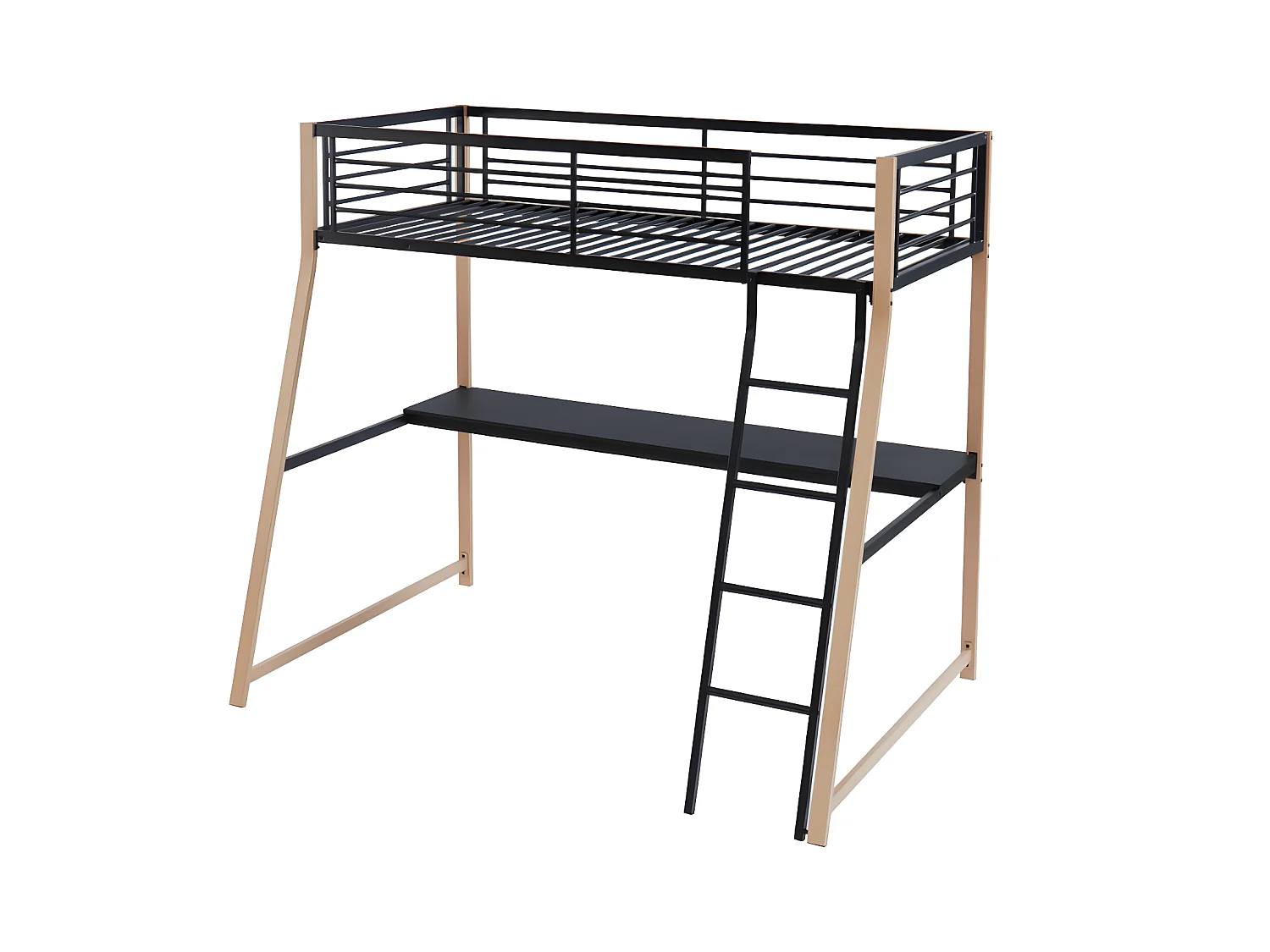 Lit mezzanine MALICIA - 90 x 190 cm - bureau intégré - Noir et chêne + matelas