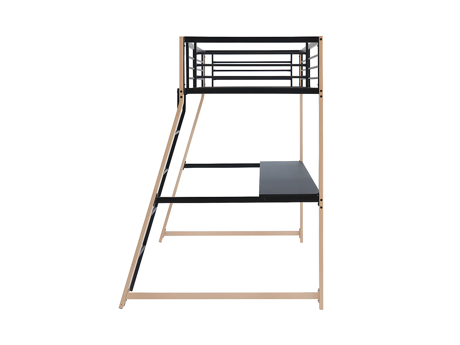 Lit mezzanine MALICIA - 90 x 190 cm - bureau intégré - Noir et chêne + matelas