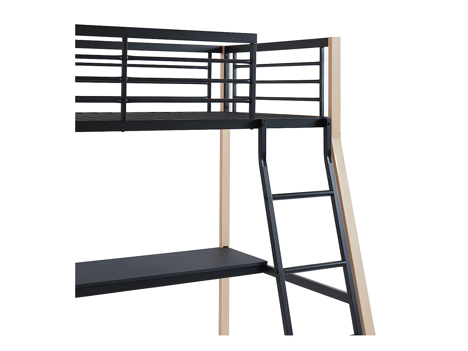 Lit mezzanine MALICIA - 90 x 190 cm - bureau intégré - Noir et chêne + matelas