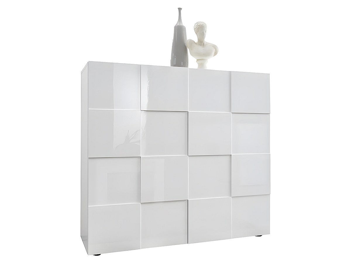 Table basse 4 portes et 1 tiroir avec LEDs - MDF - Coloris : Blanc laqué - VANDANA Table basse 4 portes et 1 tiroir avec LEDs - MDF - Coloris : Blanc laqué - VANDANA