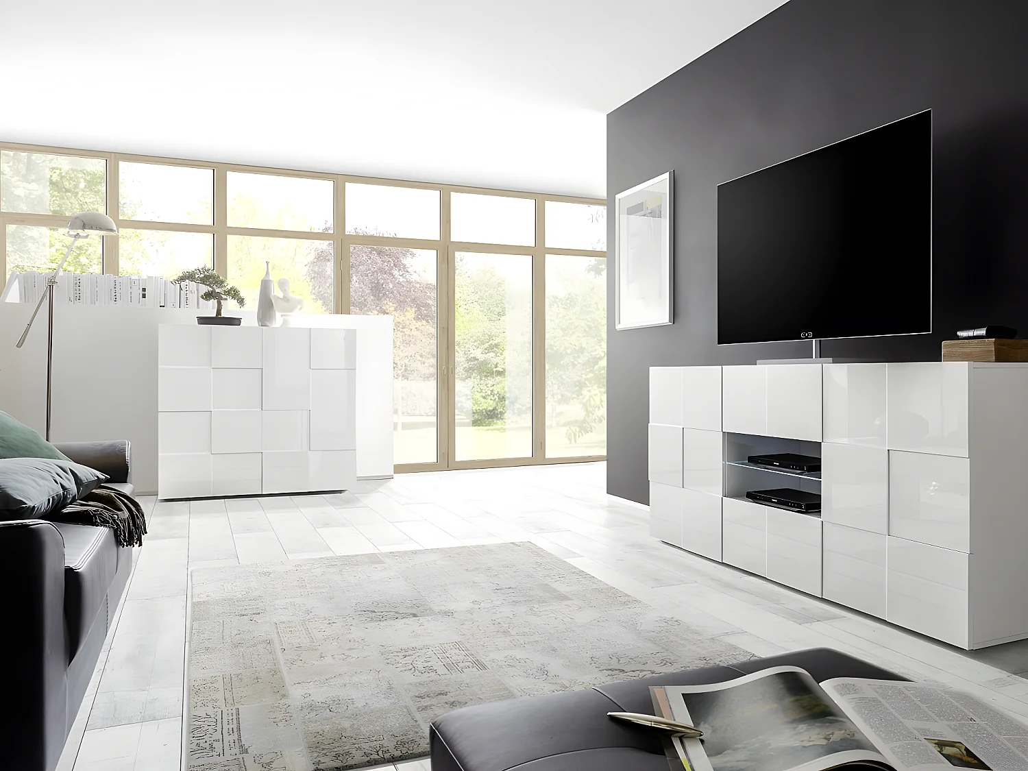 Credenza alta 2 ante Bianco laccato - CALISTO