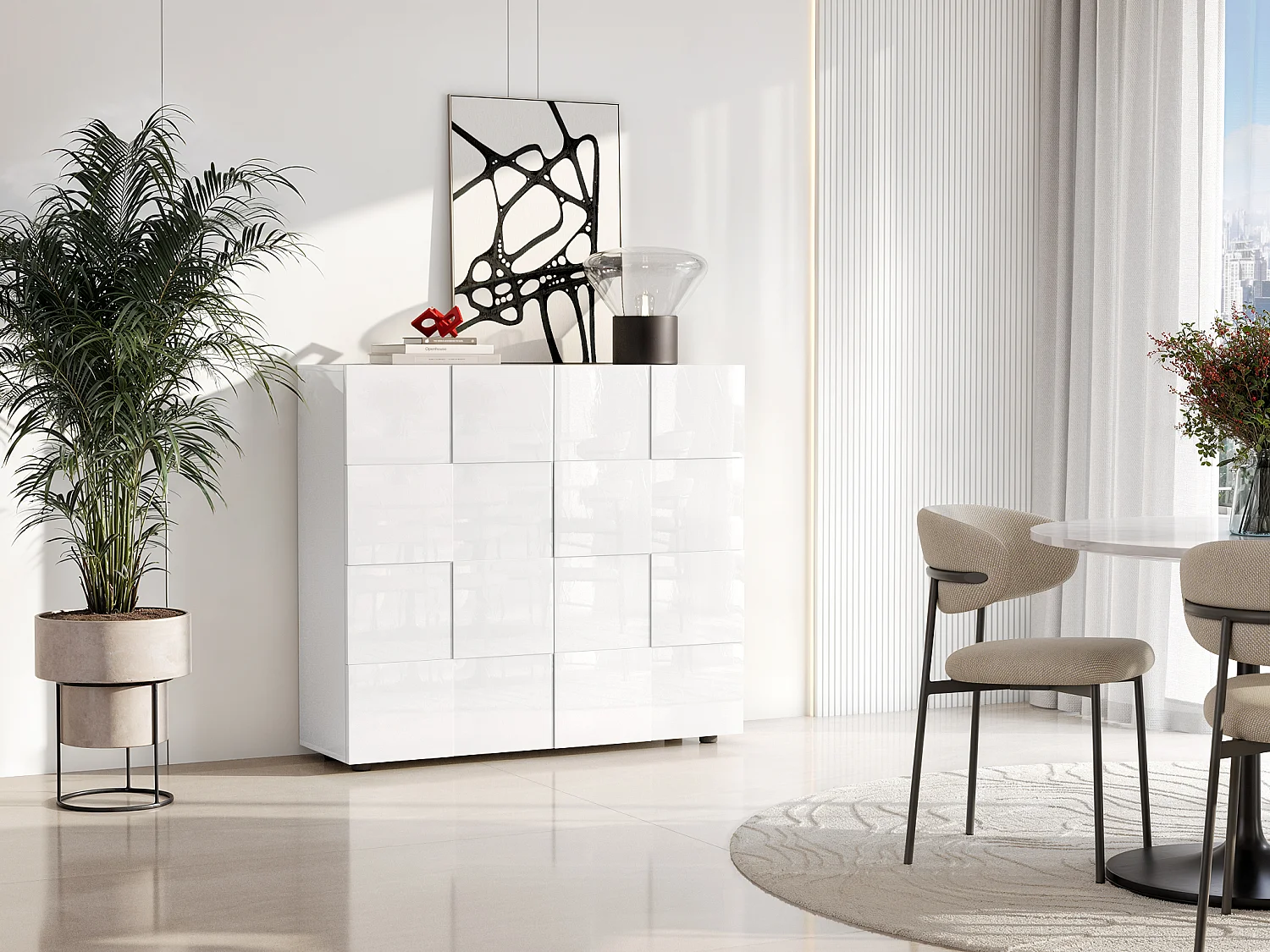 Credenza alta 2 ante Bianco laccato - CALISTO