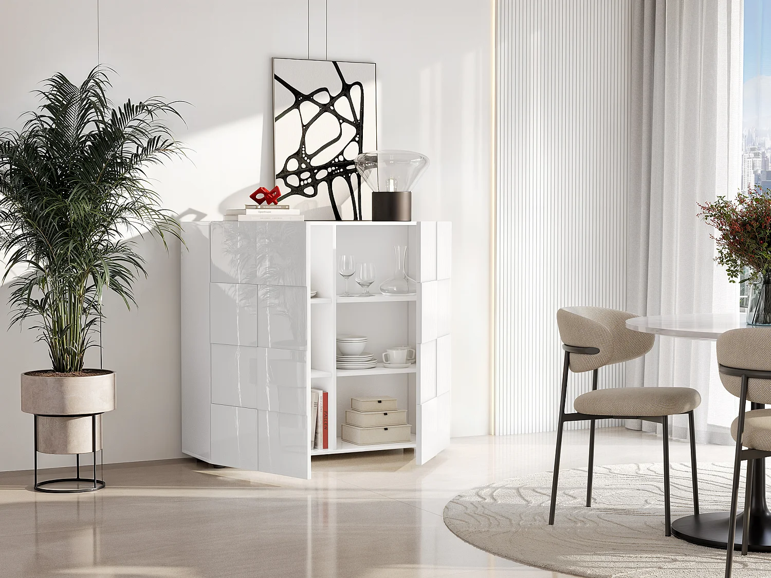 Credenza alta 2 ante Bianco laccato - CALISTO