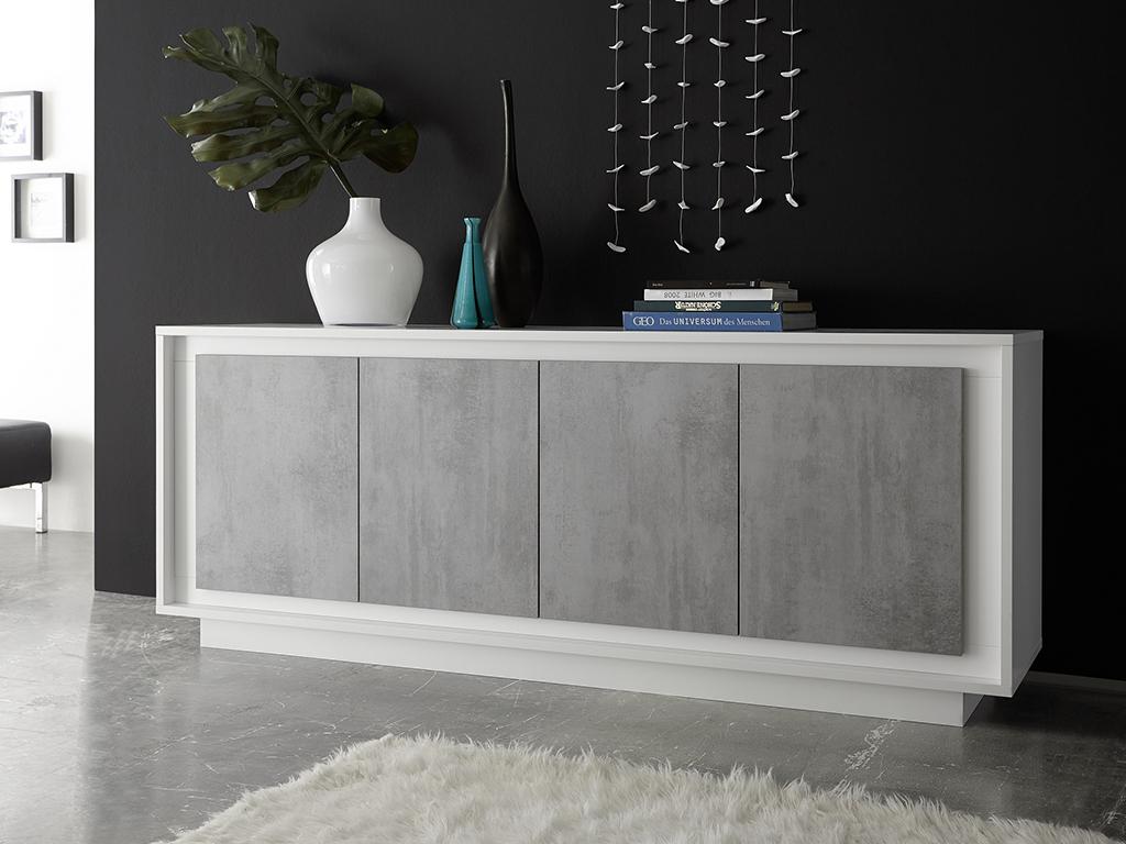 Sideboard mit LED-Beleuchtung TARANI - 4 Türen - Weiß & Beton-Optik