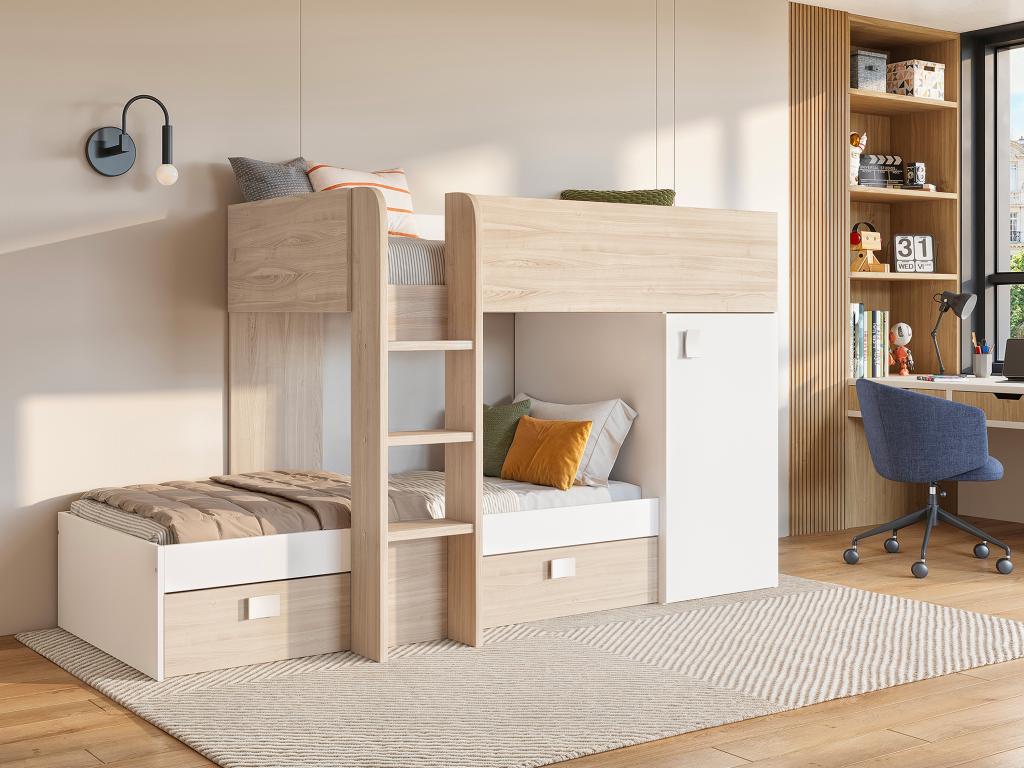 Eck-Hochbett modulierbar - 2 x 90 x 190 cm - mit Stauraum - Holzfarben & We günstig online kaufen