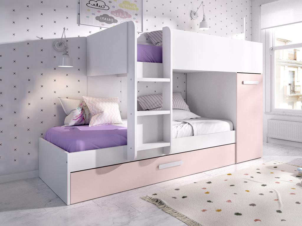Etagenbett Ausziehbett mit Stauraum + Matratzen - 3x 90 x 190 cm - Weiß, Na günstig online kaufen