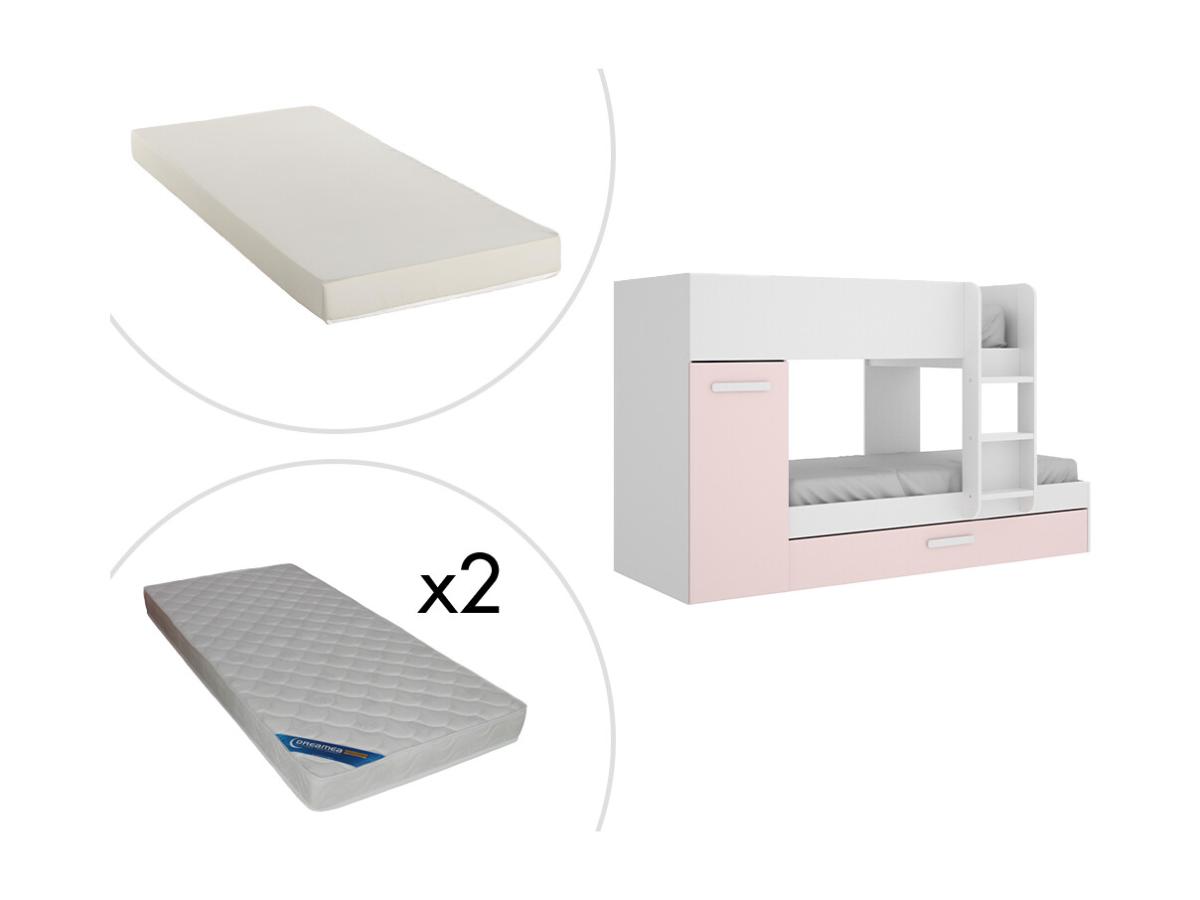 Etagenbett Ausziehbett mit Stauraum + Matratzen - 3x 90 x 190 cm - Weiß, Na günstig online kaufen