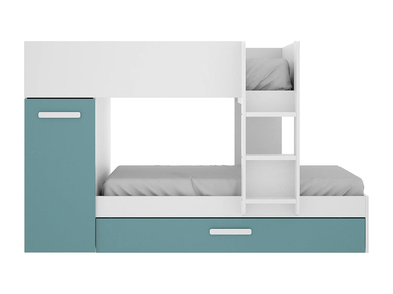Letto a castello con contenitori 3 x 90 x 190 cm Bianco Rovere e Blu + Materasso - ANTHONY