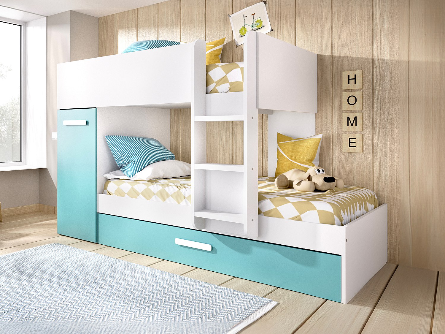 Etagenbett Ausziehbett mit Stauraum + Matratzen - 3x 90 x 190 cm - Weiß, Na günstig online kaufen