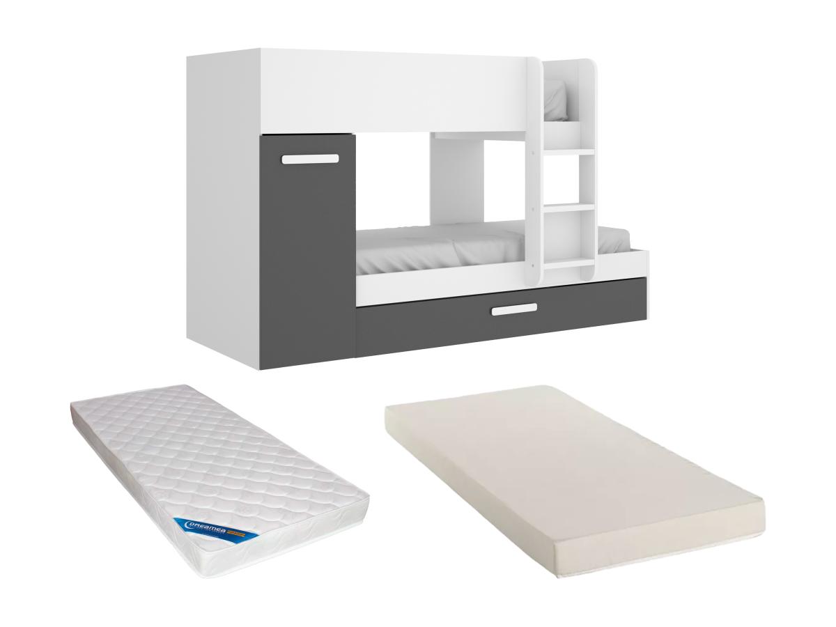 Etagenbett Ausziehbett mit Stauraum + Matratzen - 3x 90 x 190 cm - Weiß & A günstig online kaufen
